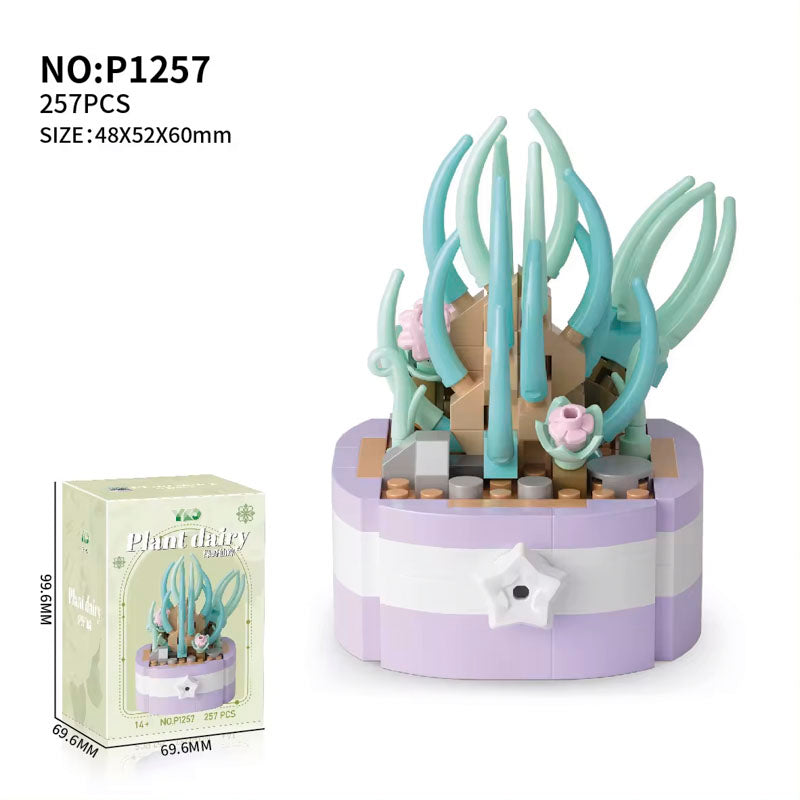 Blue Stem Succulent Flower Plant 257-Piece Building Brick Toy Set (1257) - LEGO Compatible