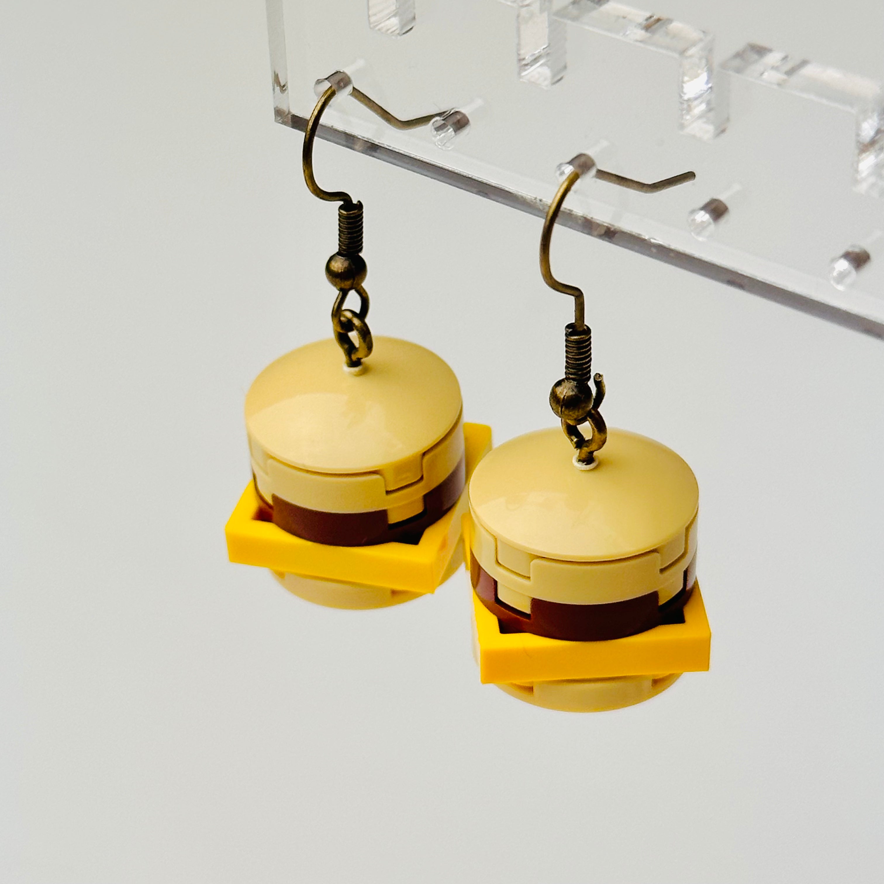Cheesy Cheeseburger Brick Built Funny Food Earrings, Handmade with Lego®