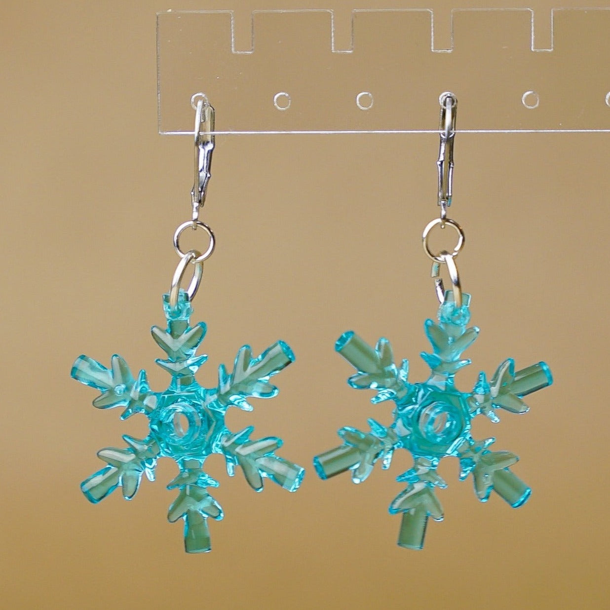 Icy Blue Winter Snowflake Dangle Earrings, Handmade with LEGO®