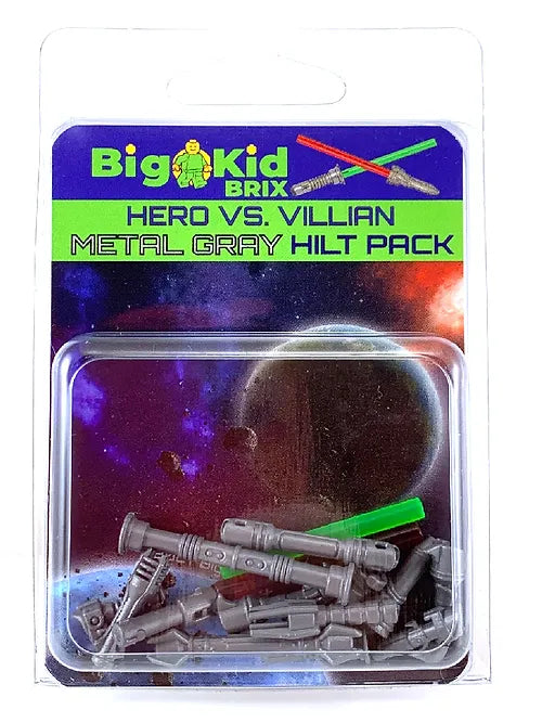 Custom Metal Grey Hero vs. Villain Hilts Pack for LEGO Minifigs