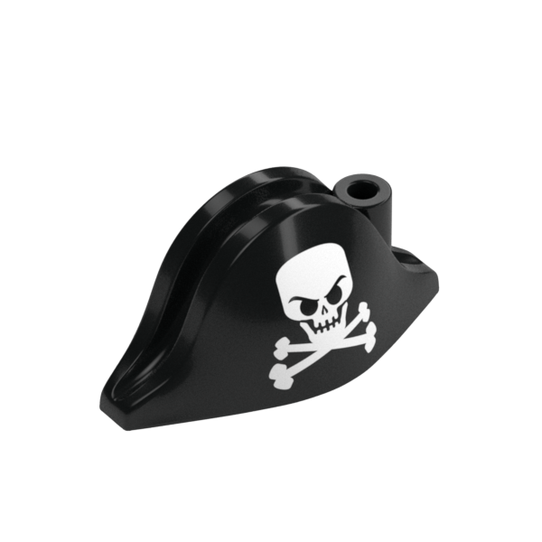 Headpiece, Pirate Hat Bicorn w/ Large Skull (Black) with feather - Official LEGO® Part