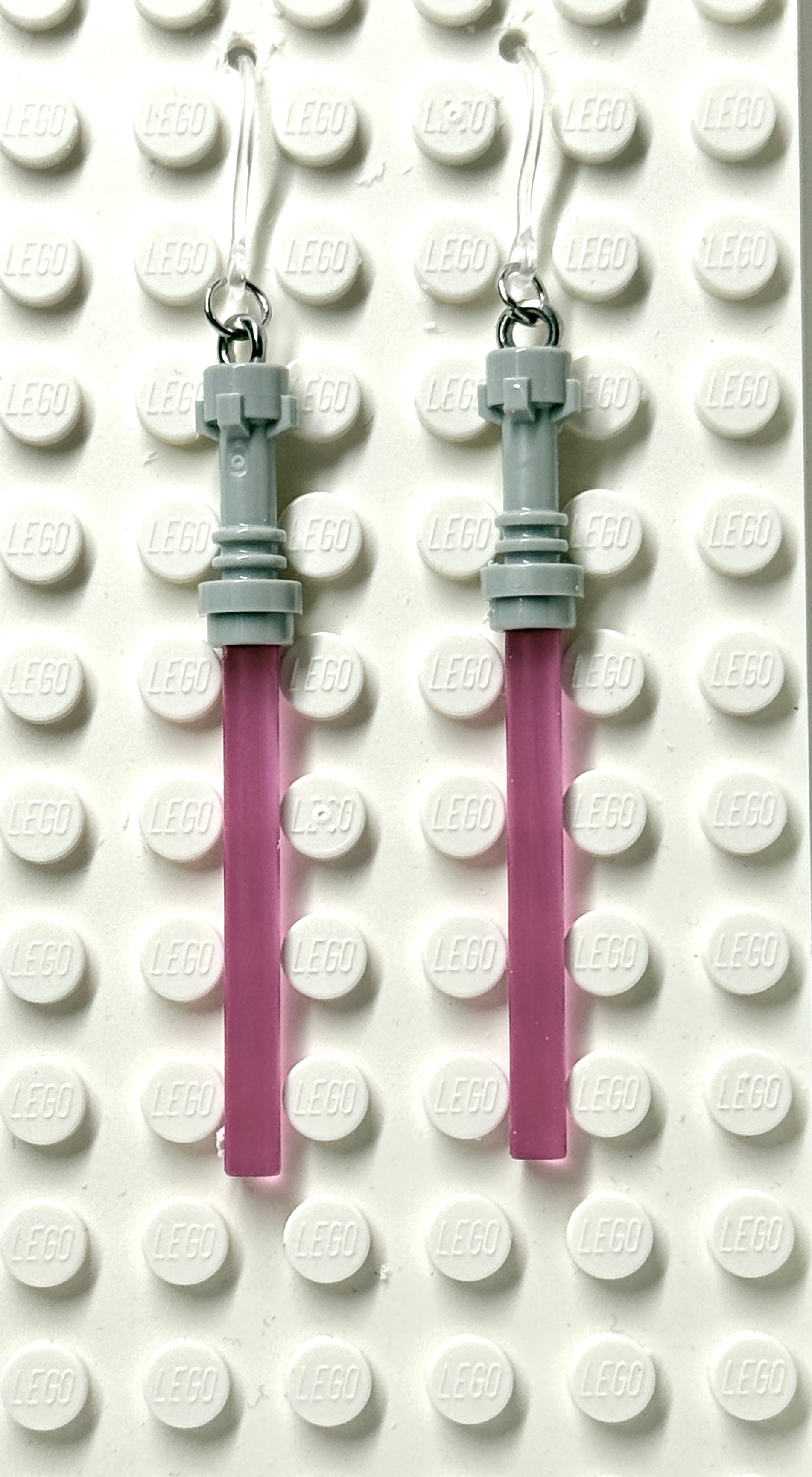 Pink Lightsaber Earrings made from LEGO Parts