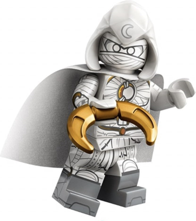 Minifigure with a hood, gold claws, and gray body on a white background
