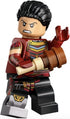 LEGO figure in a red and black outfit with a weapon on a white background