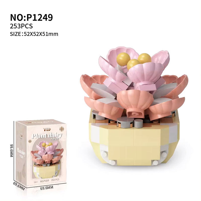 Pink Seashells Mini Flower Plant 253-Piece Building Brick Toy Set (1249) - LEGO Compatible