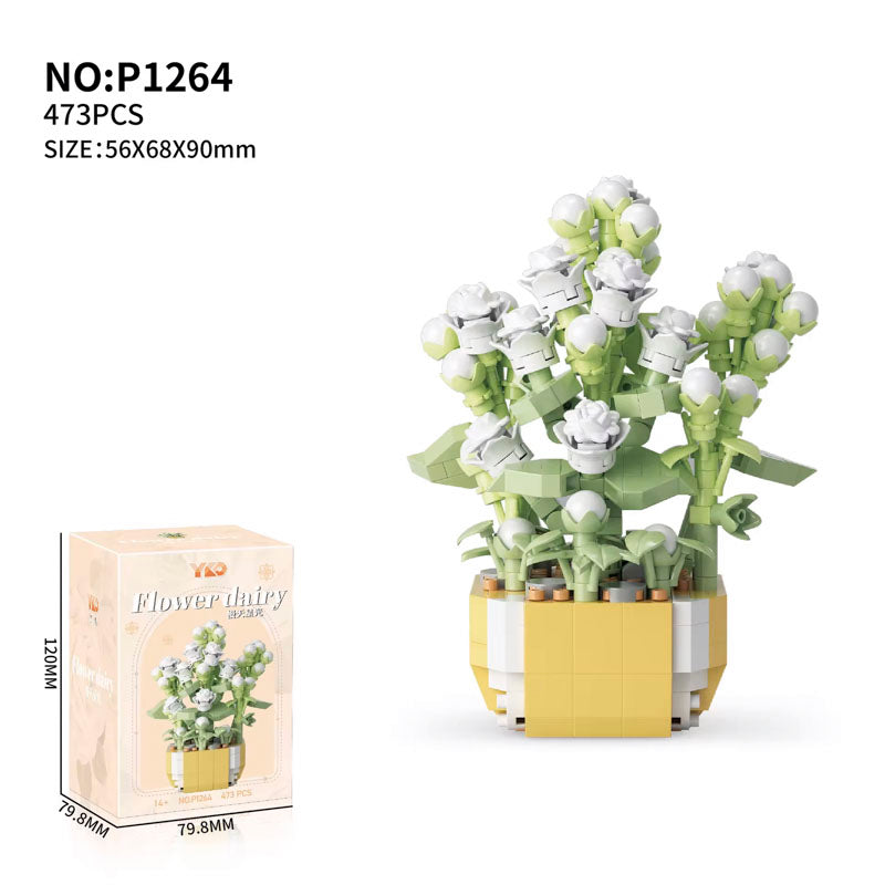 Small Cluster White Roses Mini Flower Plant 473-Piece Building Brick Toy Set (1264) - LEGO Compatible
