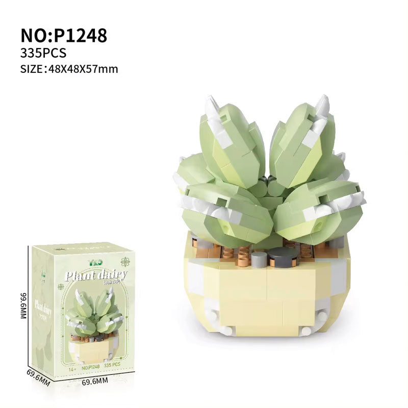 Desert Green/White Succulent Flower Plant 335-Piece Building Brick Toy Set (1248) - LEGO Compatible