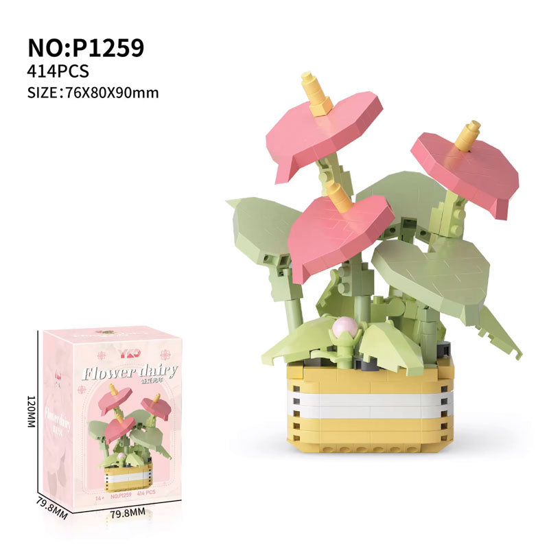 Heart Flower Plant 414-Piece Building Brick Toy Set (1259) - LEGO Compatible