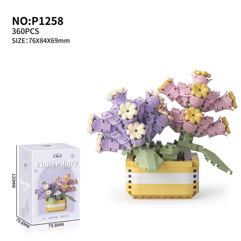 Pink & Purple Mini Flower Plant 360-Piece Building Brick Toy Set (1258) - LEGO Compatible