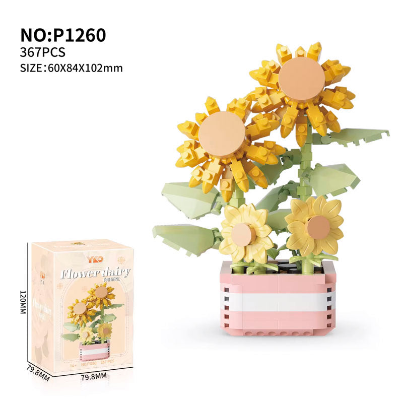 Sunflower Succulent Flower Plant 367-Piece Building Brick Toy Set (1260) - LEGO Compatible
