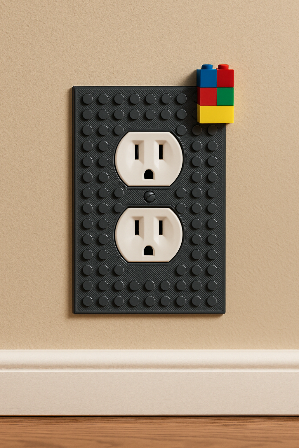 Black Build-On Duplex Outlet Cover Wall Plate for Kids’ Rooms