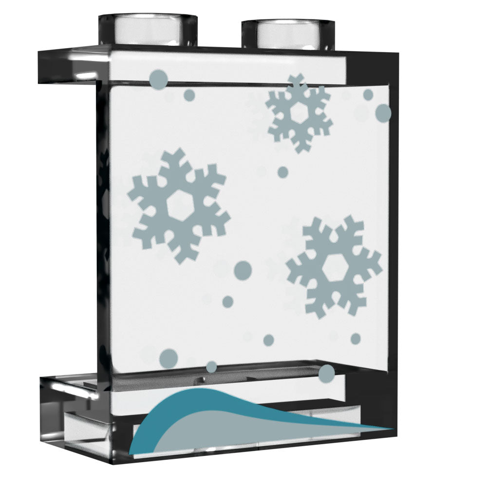 Window with Snow, Snowflakes - Custom Printed LEGO 1x2x2 Panel, B3 Customs