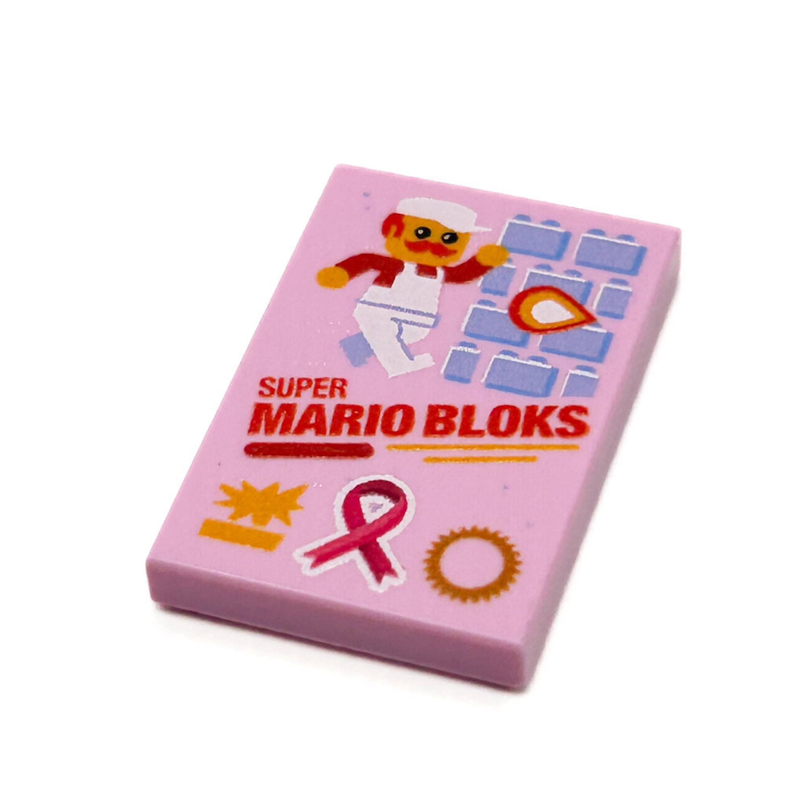 Limited Production! Pink (Break Cancer Awareness) Custom Super Mario Bloks Video Game Cover (2x3 Tile) made using LEGO parts