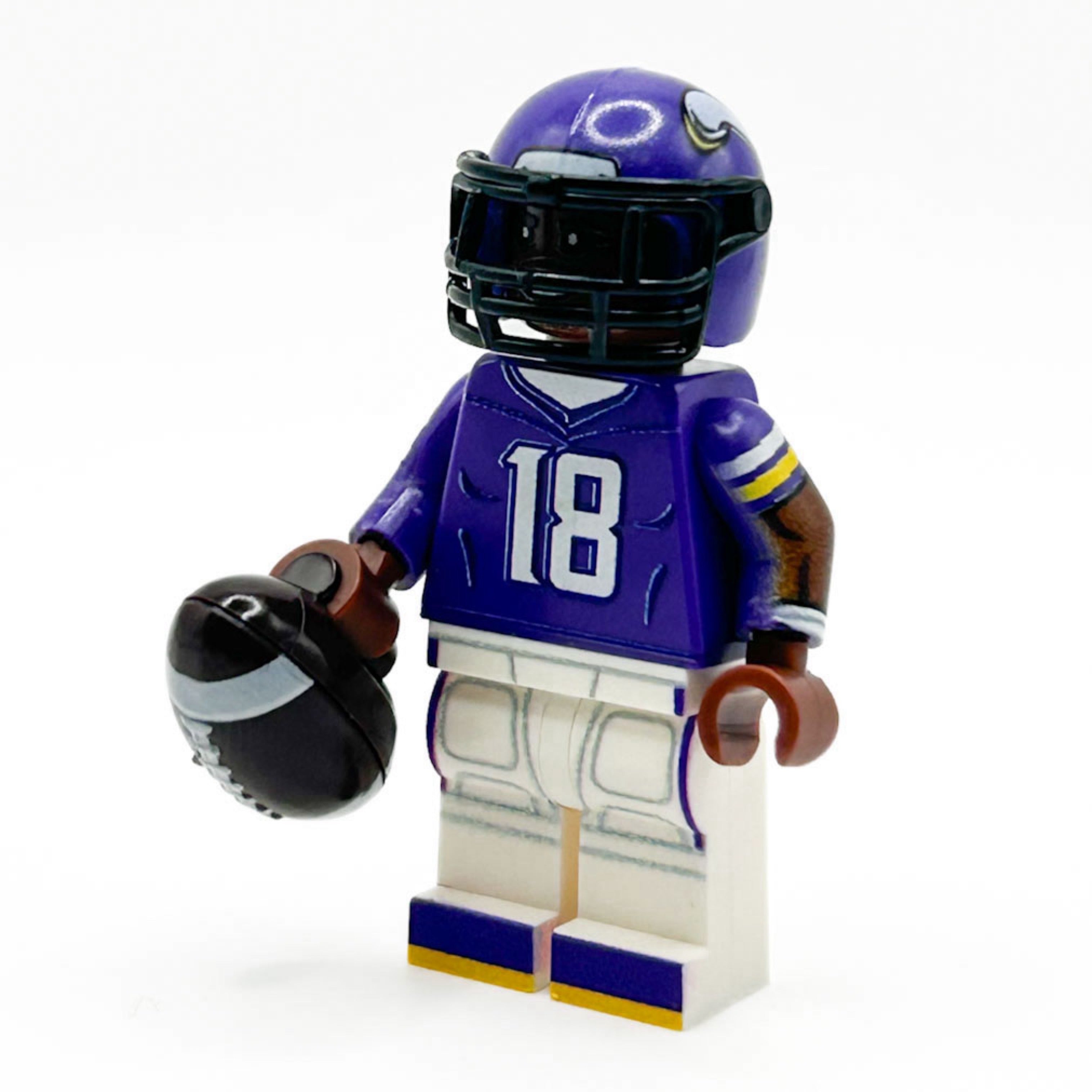 #18 WR Vikings Football Player Minifig made using LEGO parts - B3 Customs