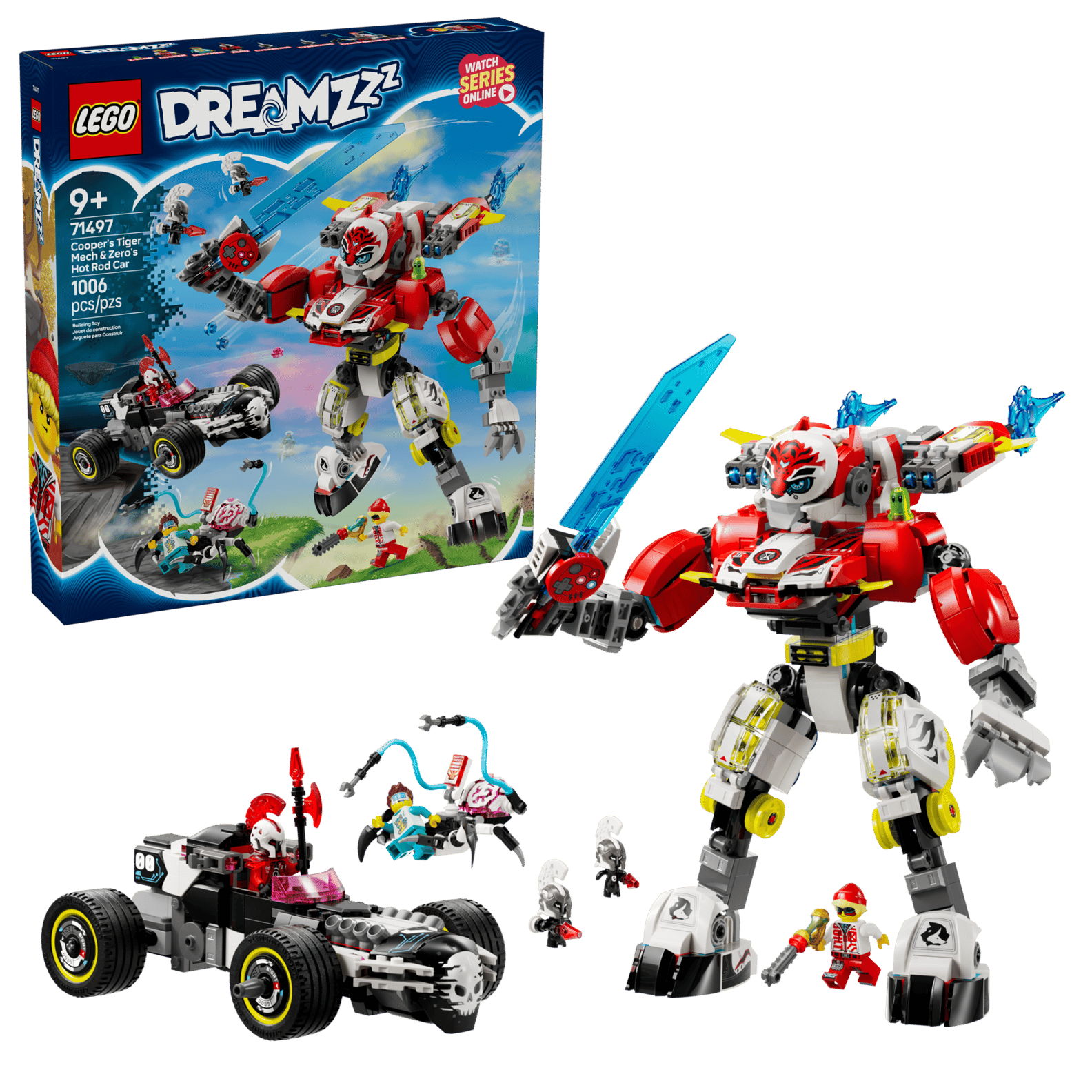 LEGO Dreamzzz Cooper’s Tiger Mech & Zero’s Hot Rod Car Set (71497)