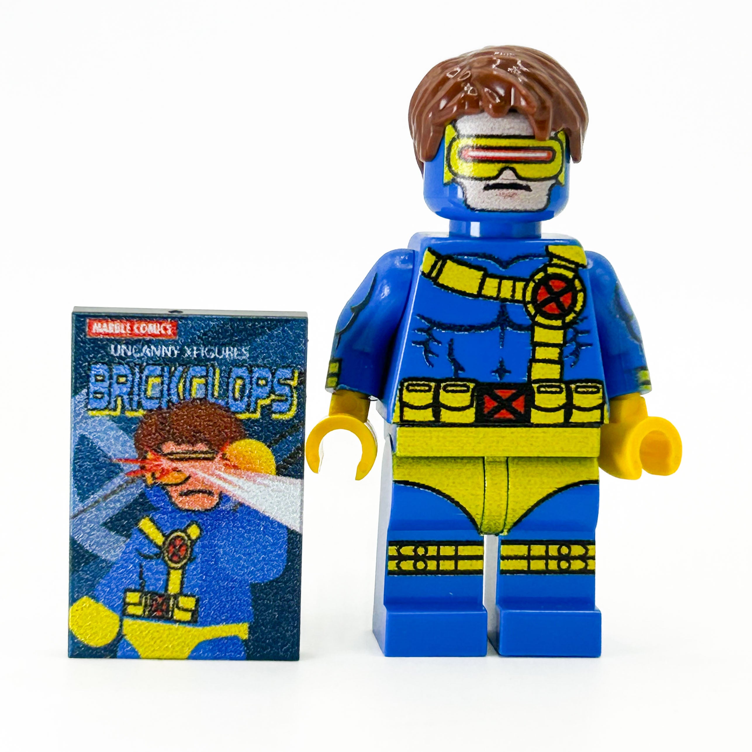 Cyclops (V2) Custom Marvel Minifigure w/ Comic Book Tile made using LEGO parts