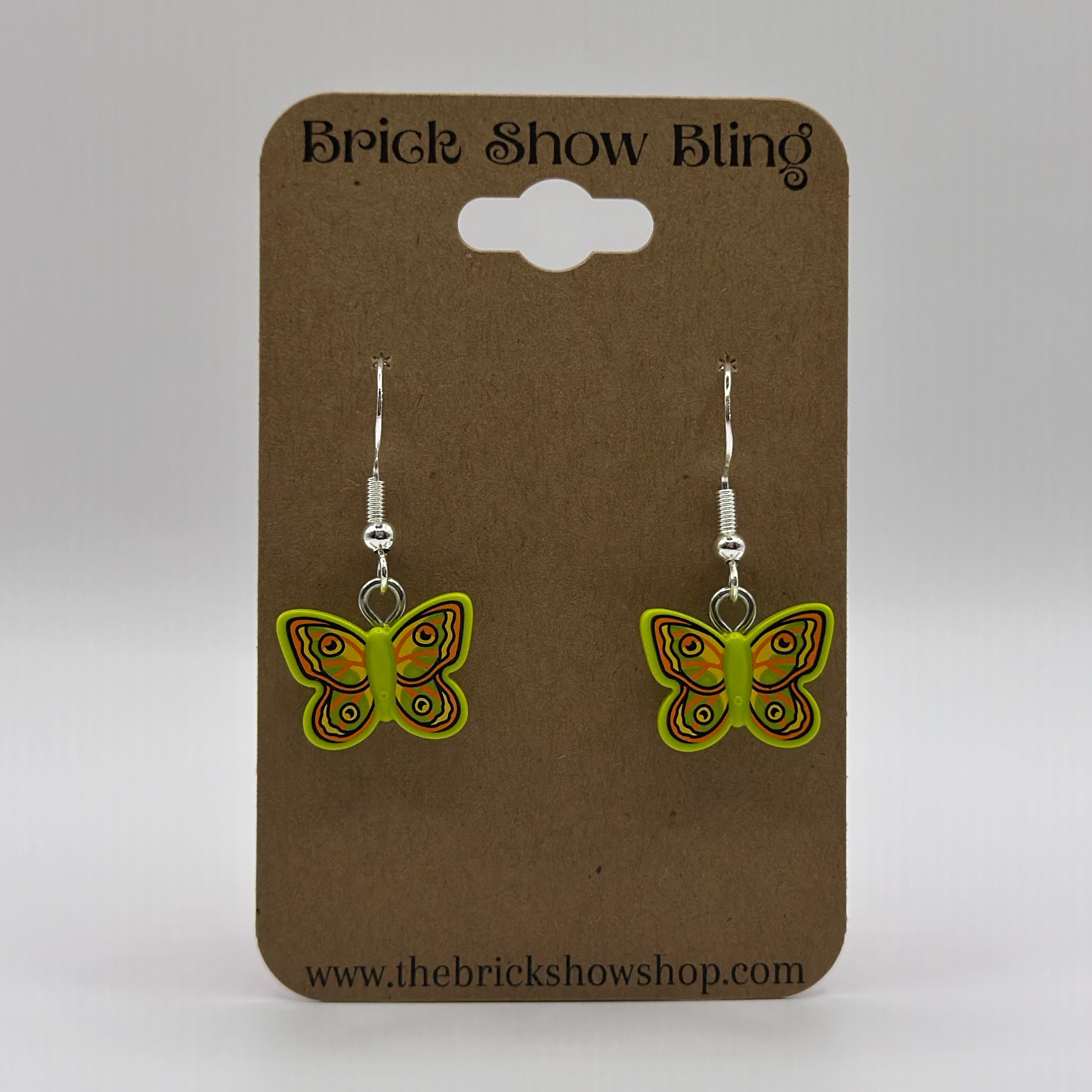 Butterfly Earrings made from LEGO Parts (Yellow, Orange, & Black Wings Pattern)