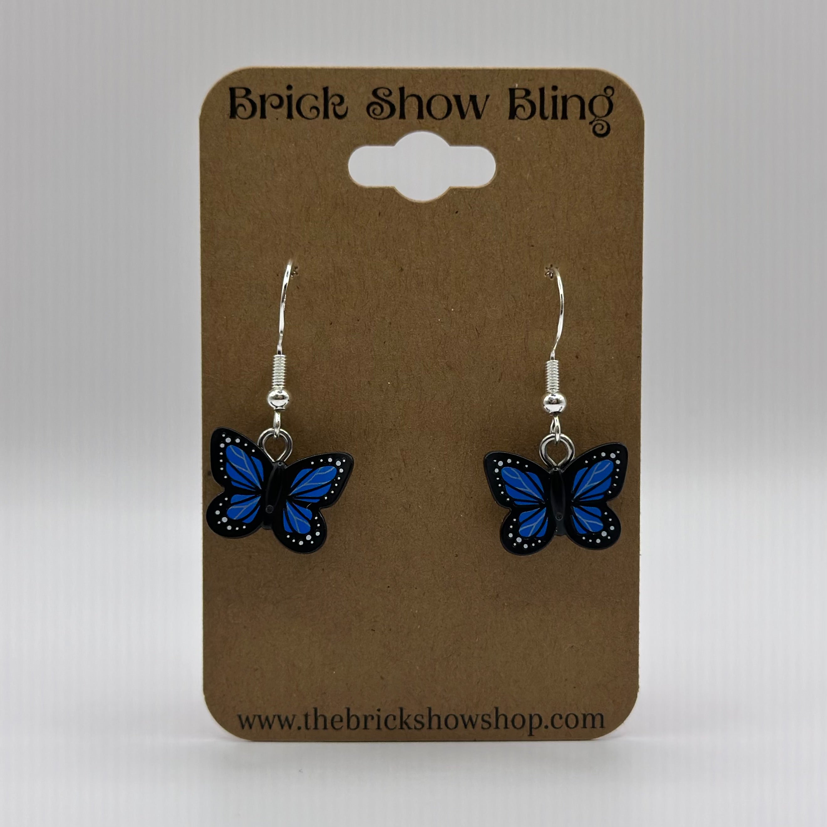 Butterfly Earrings made from LEGO Parts (Blue Wings & White Spots Pattern)