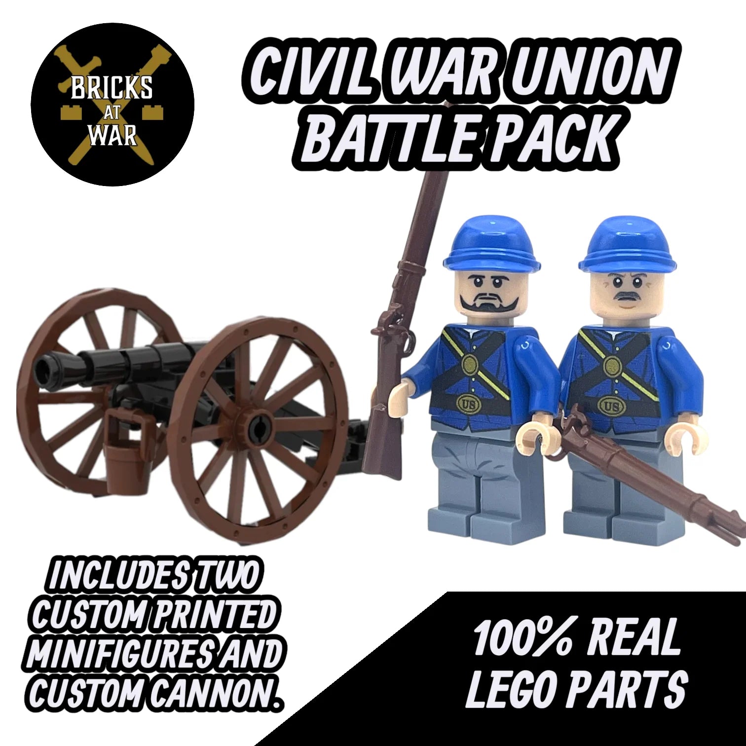 Custom Union Army Civil War Battlepack with Cannon and 2x Union Soldier Minifigures - Bricks At War
