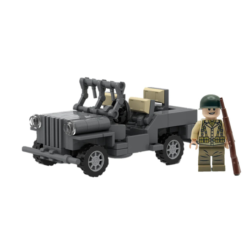 WWII Willys Jeep with American Rifleman Soldier Minifigure - Bricks At War