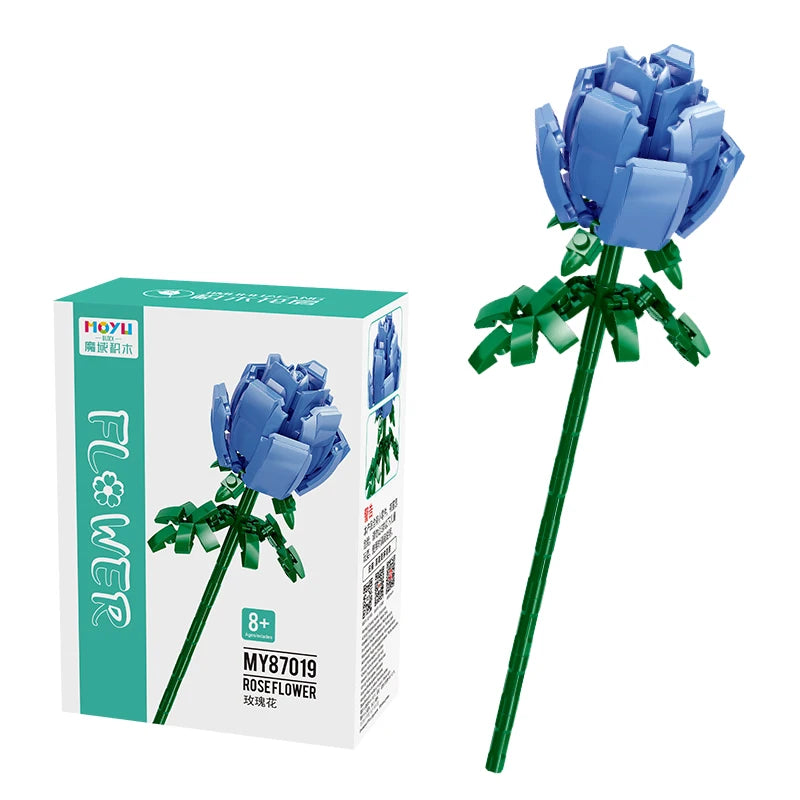 Violet / Blue Rose Flower Stem Building Toy - LEGO Compatible