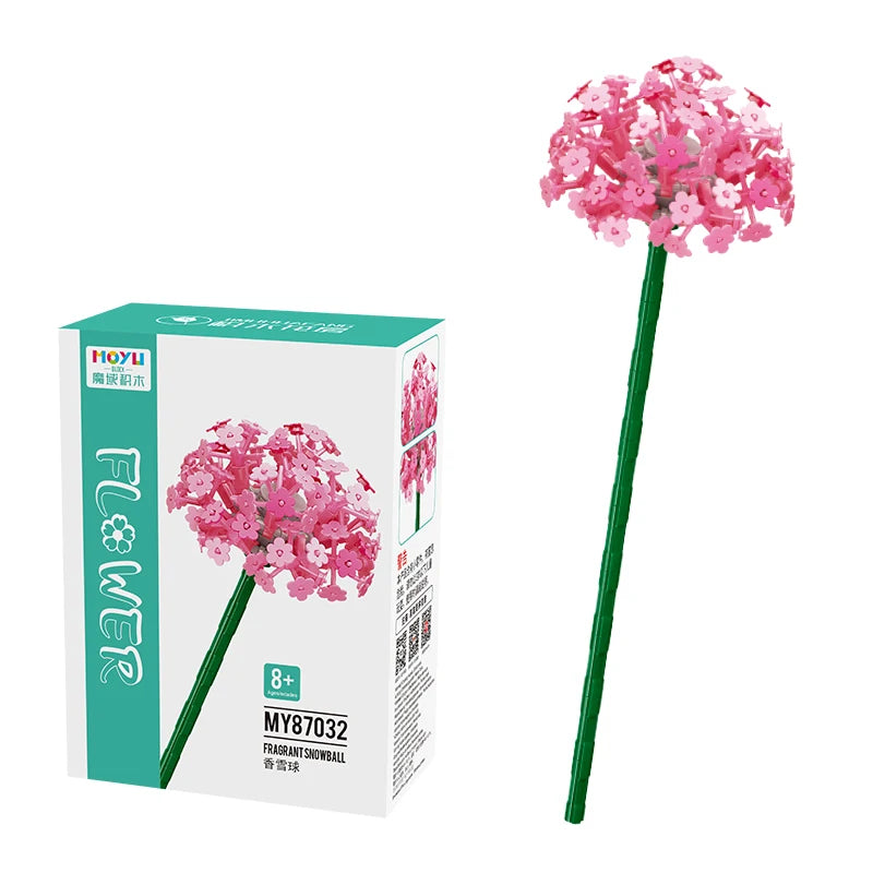 Pink Fragrant Snowball Flower Stem Building Brick Toy - LEGO Compatible