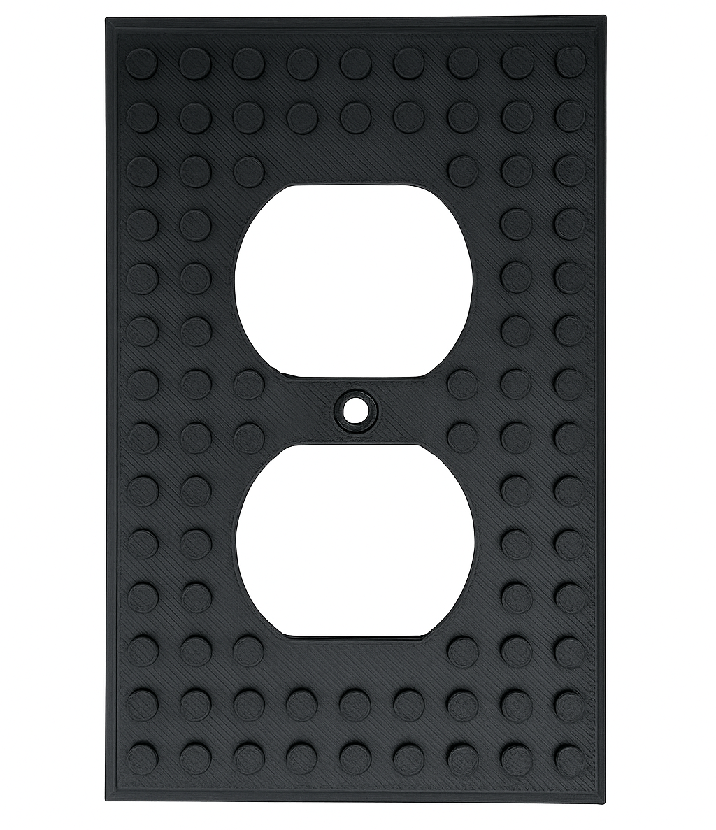 Black Build-On Duplex Outlet Cover Wall Plate for Kids’ Rooms