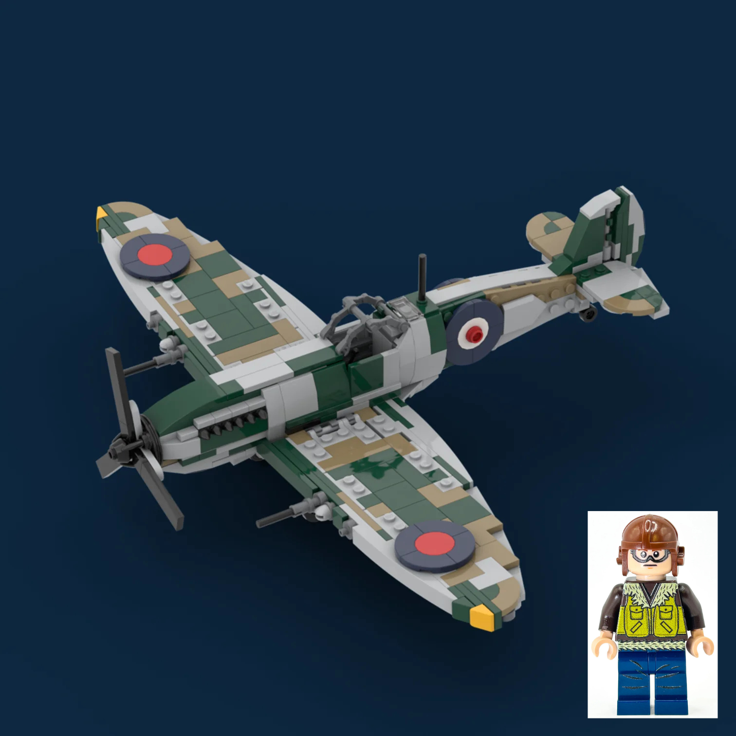 Submarine SPITFIRE - WWII British Fighter Aircraft with WWII British Pilot Minifigure - Bricks At War