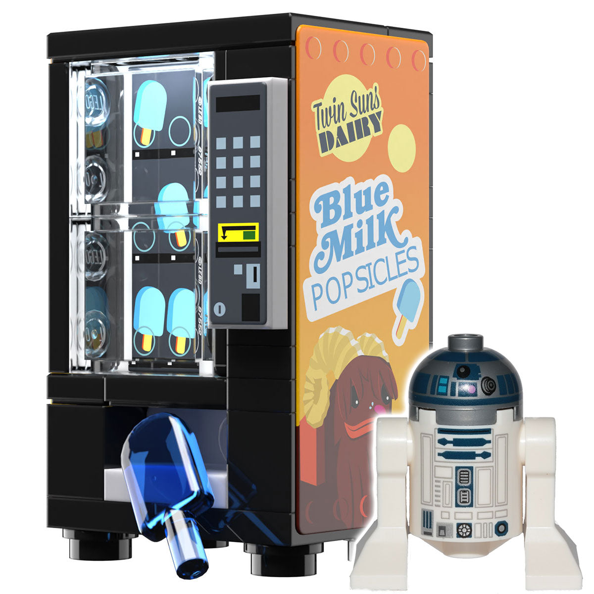 Blue Milk Popsicle Vending Machine with LEGO R2-D2 Minifigure - B3 Customs