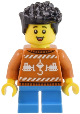 Child Boy in Dark Orange Ugly Christmas Sweater - LEGO City Minifigure (2024)