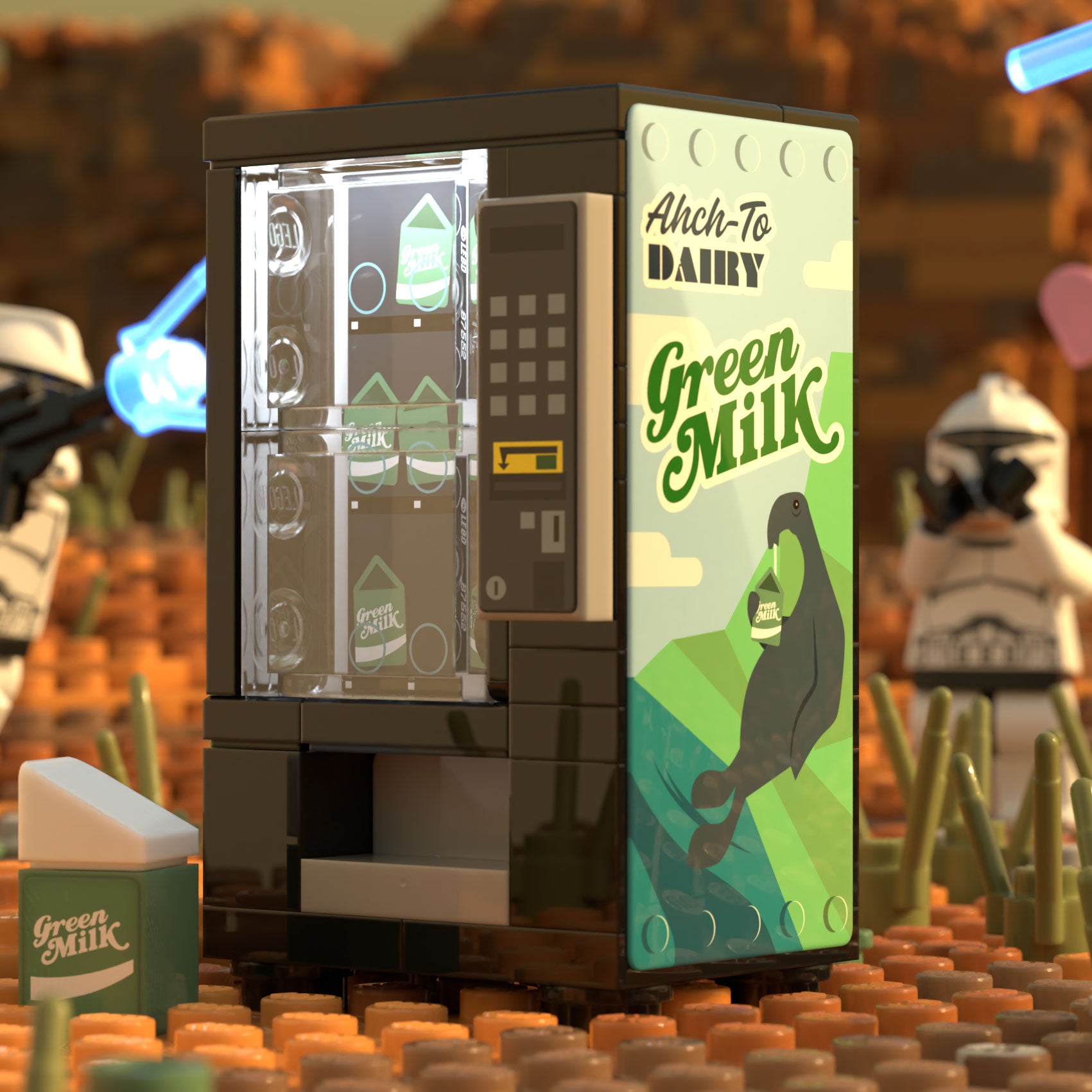 Green Milk Vending Machine Building Set made using LEGO parts - B3 Customs