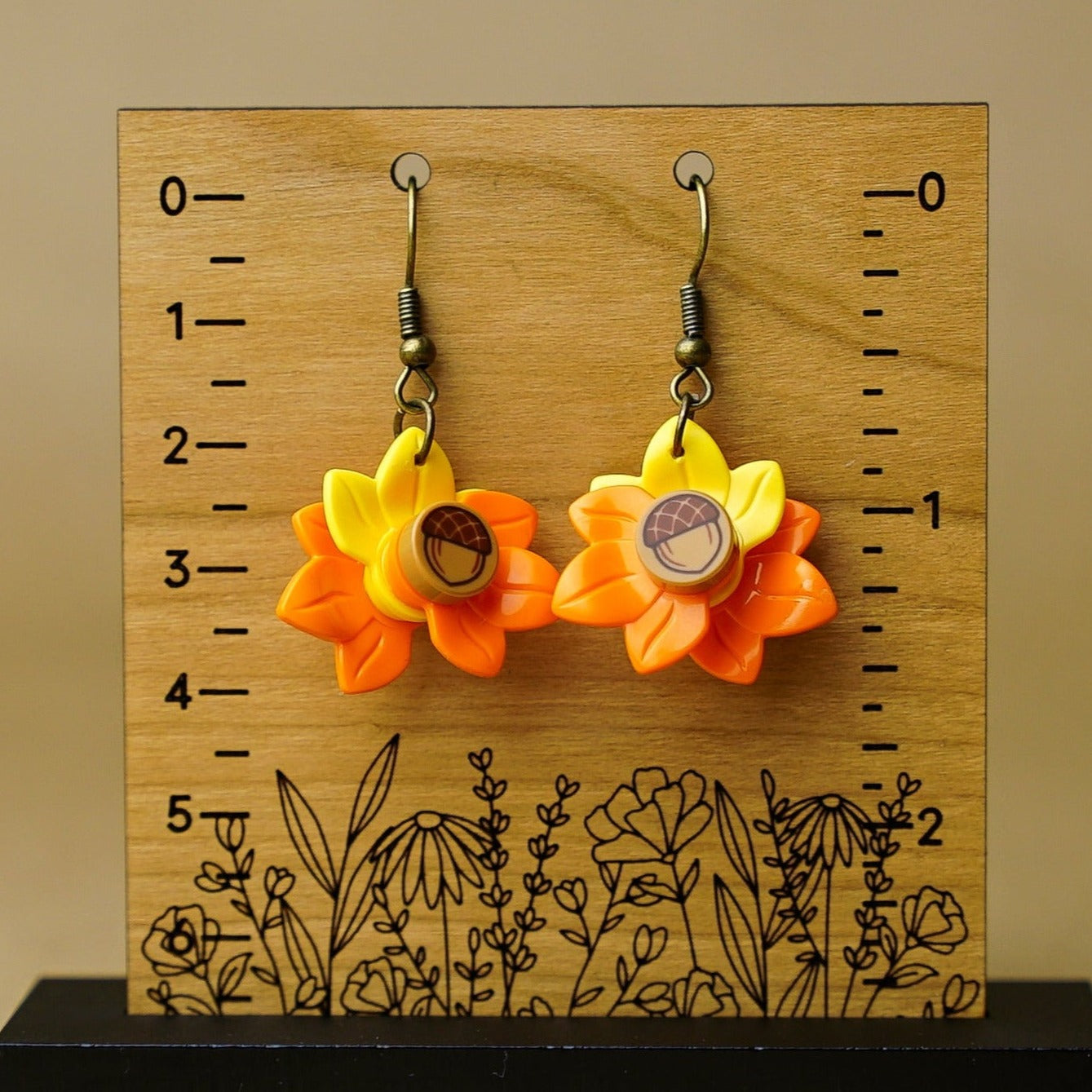 StudBee - Autumn Fall Leaves Dangle Earrings, Handmade with LEGO®Thanksgiving Acorn