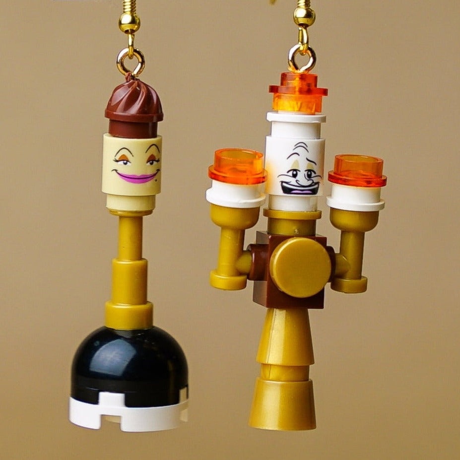 Beastly Castle Earrings with LEGO® Lumiere & Babbette Minifigures