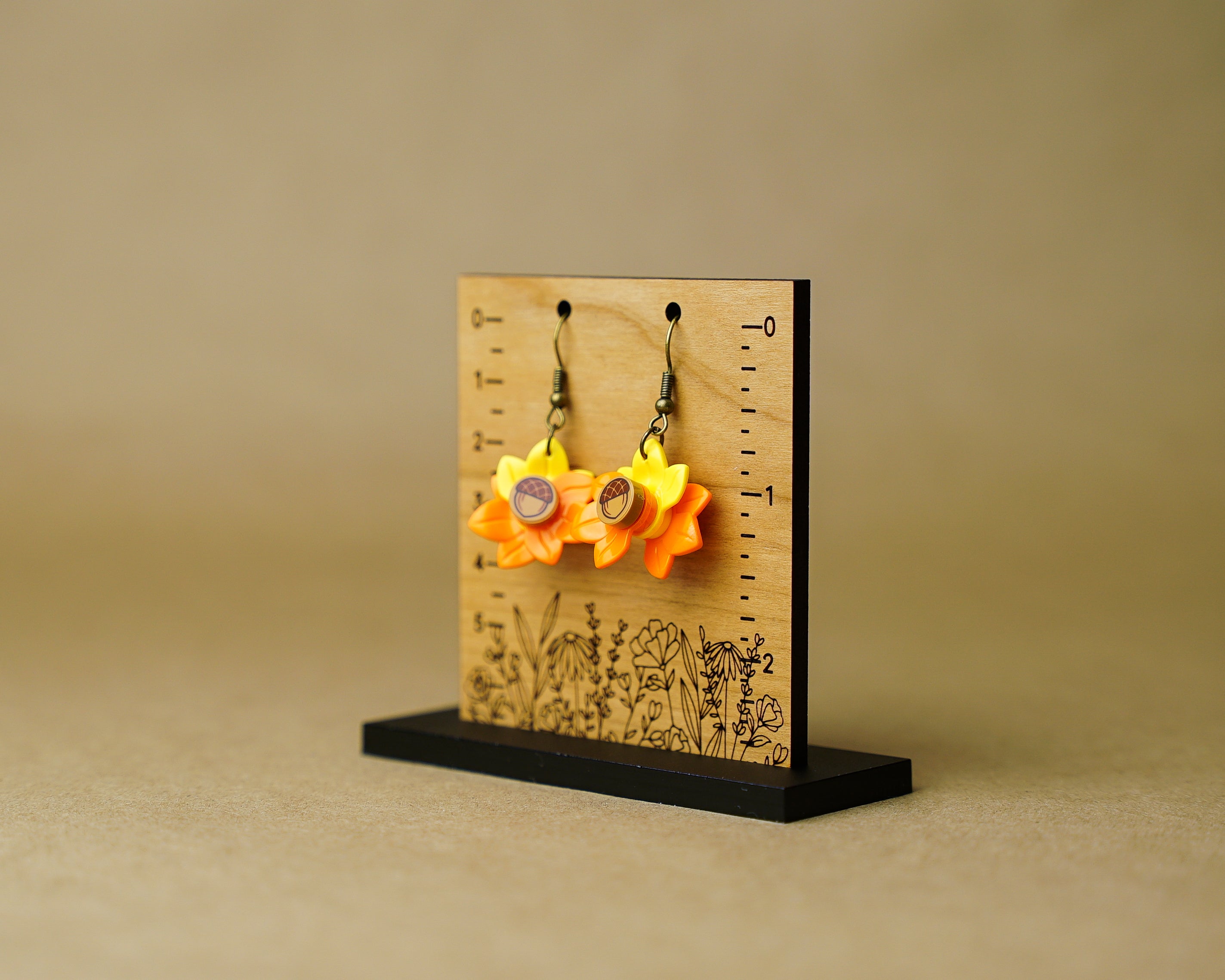 StudBee - Autumn Fall Leaves Dangle Earrings, Handmade with LEGO®Thanksgiving Acorn