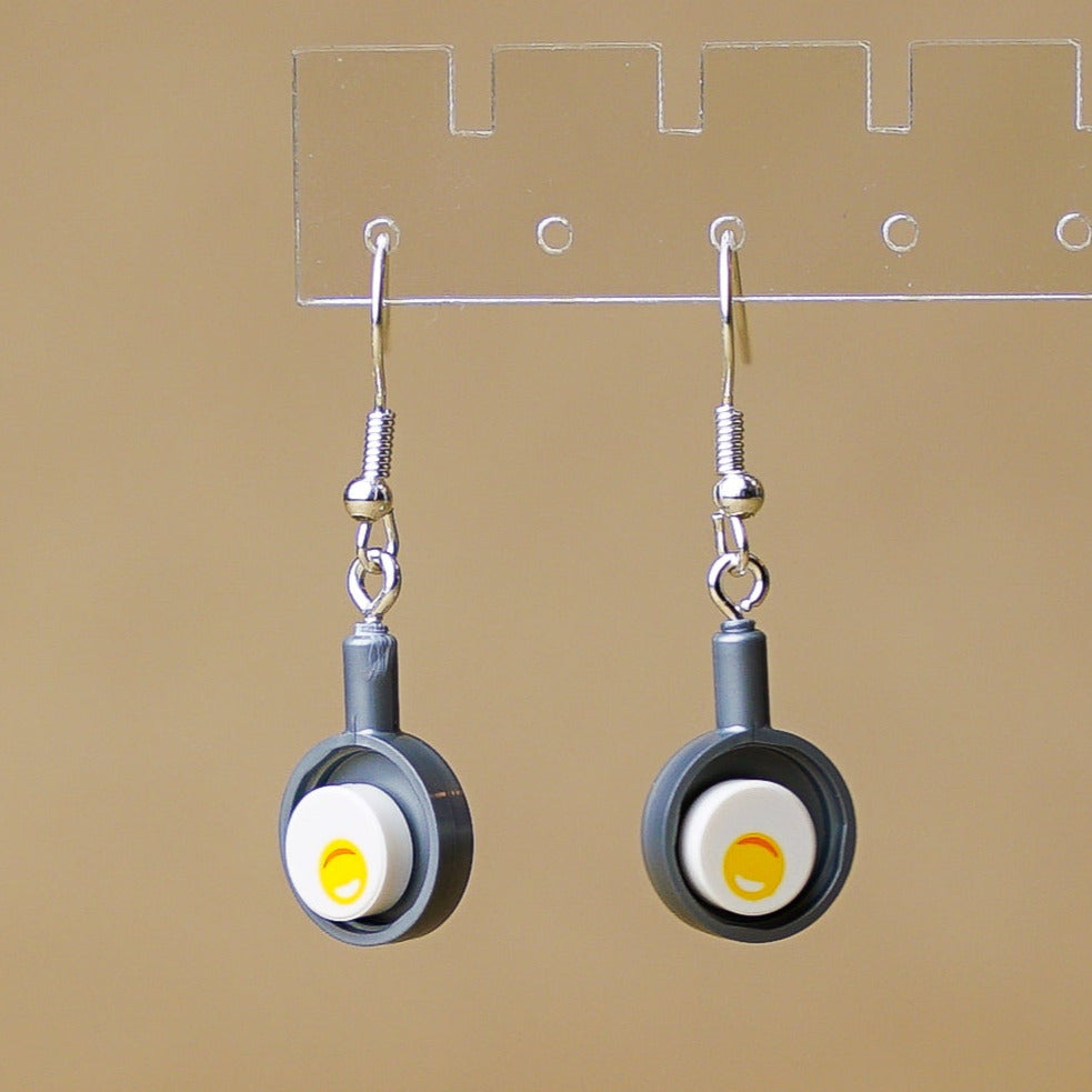 Sunny Side Earrings, Miniature Fried Egg Cute Fun Food Breakfast Jewelry, Handmade with Lego®