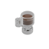 Clear plastic cup with brown liquid on a white background
