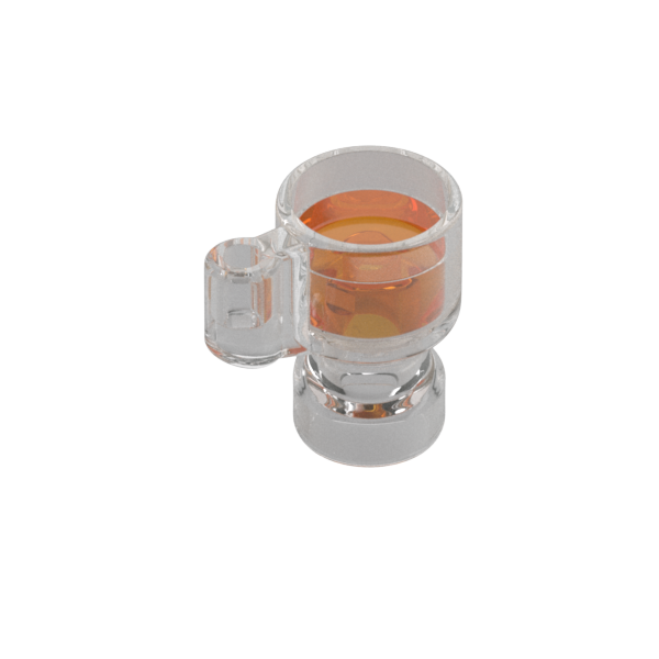 Clear glass mug with a coloring that makes it look like there is liquid inside on a white background