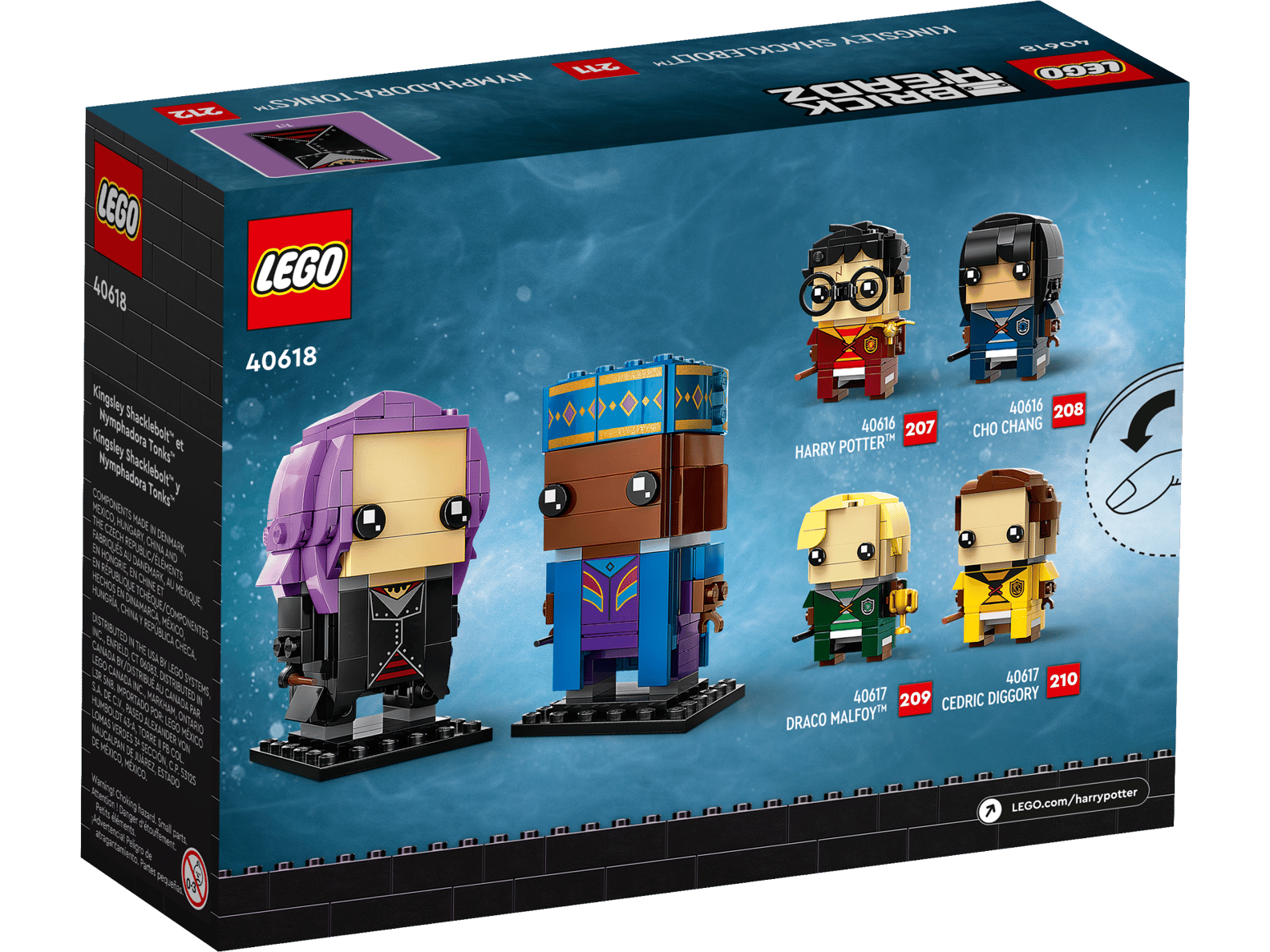 LEGO Harry Potter set packaging with character figures on a blue background