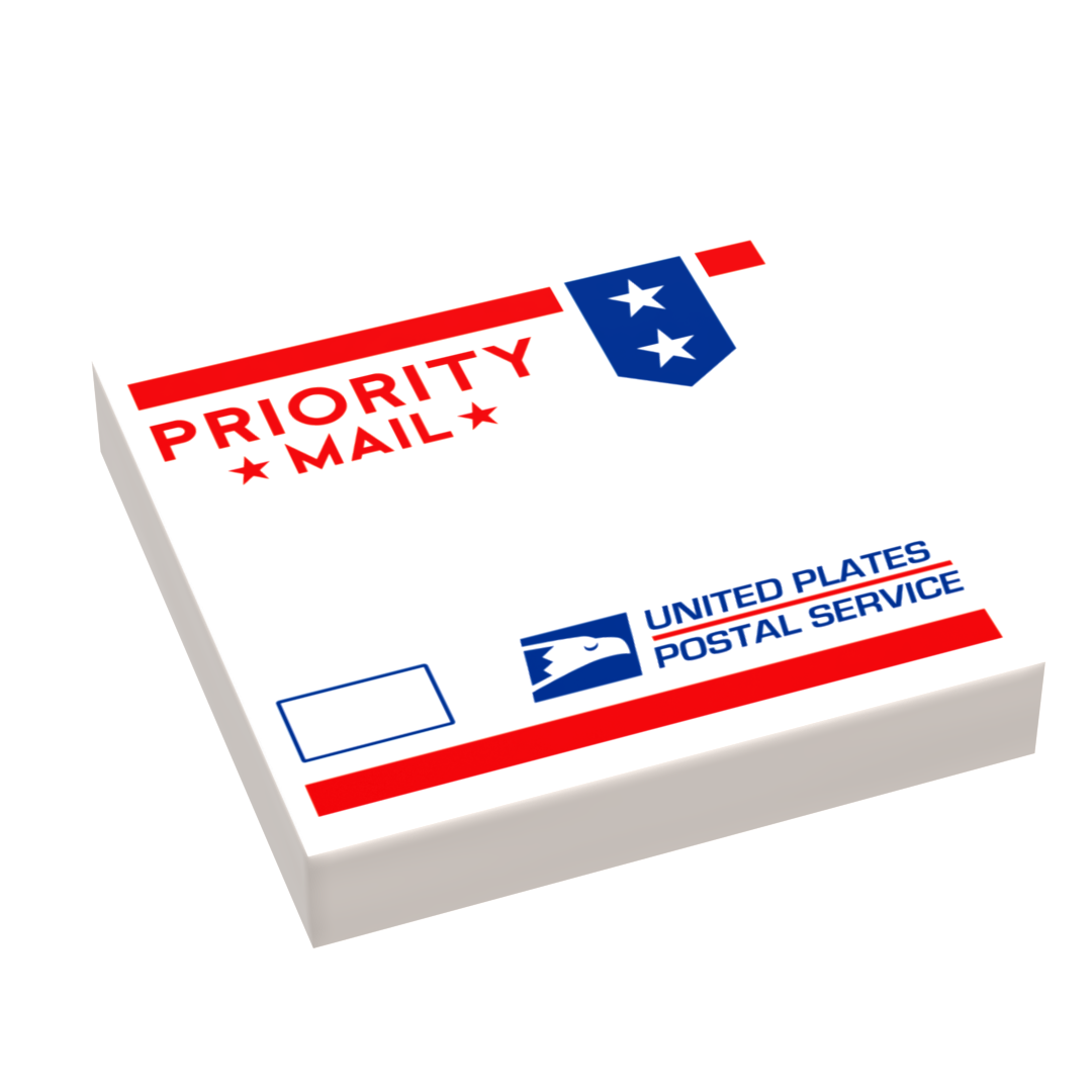 Priority Mail Package, United Plates of America (2x2 Tile) made using LEGO parts - B3 Customs