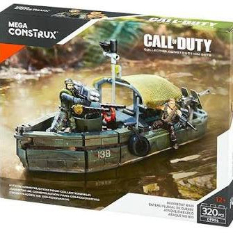 Mega Construx Call of Duty Battle Ready Boat building set in its original retail packaging, featuring a military-style amphibious vehicle on the box front.