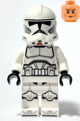 Toy figure of a clone trooper with a white helmet and black accents on a white background