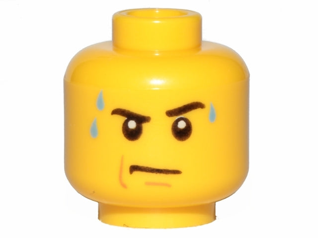 Stern Expression w/ Sweat Drops, Male (Yellow Flesh) - Official LEGO® Minifigure Head