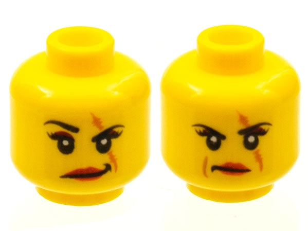 Dual Sided Female Scar over Left Eye, Raised Eyebrow / Scowl Pattern (Ann Lee) - Hollow Stud - Official LEGO® Minifigure Head