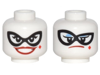 Dual Sided Female Black Eye Mask, Dark Red Lips, Diamond on Cheek, Wide Smile / Blue Eye Shadow, Frown Pattern (Harley Quinn) - Official LEGO® Minifigure Head