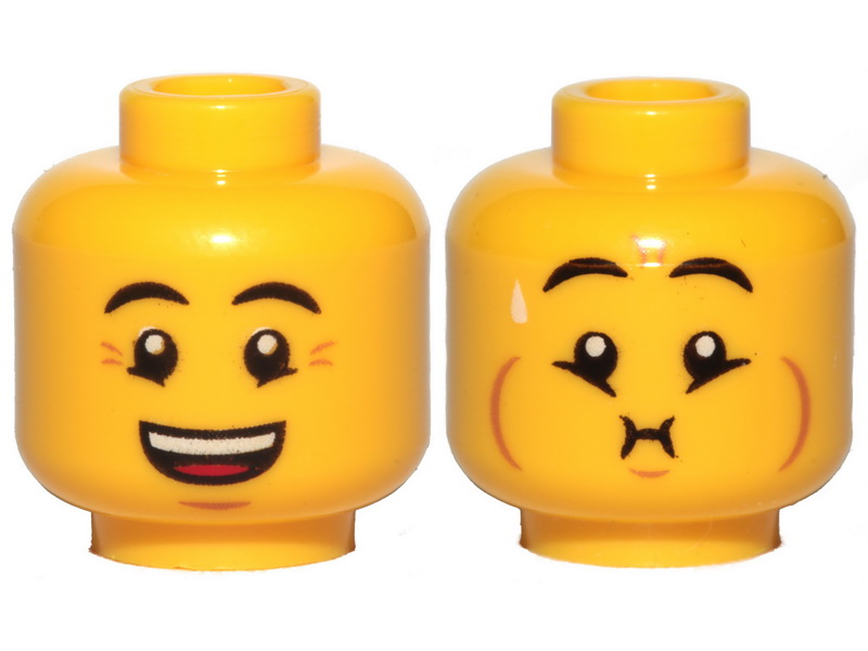 Open Mouth Smile / Queasy Expression with Sweat  (Yellow) - Official LEGO® Minifigure Head