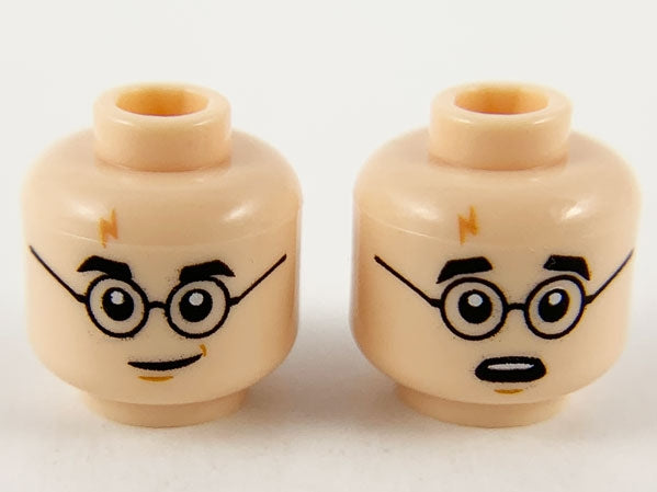 Harry Potter, Lightning Scar, Grin / Surprised Pattern (Light Nougat Flesh) - Official LEGO® Minifigure Head