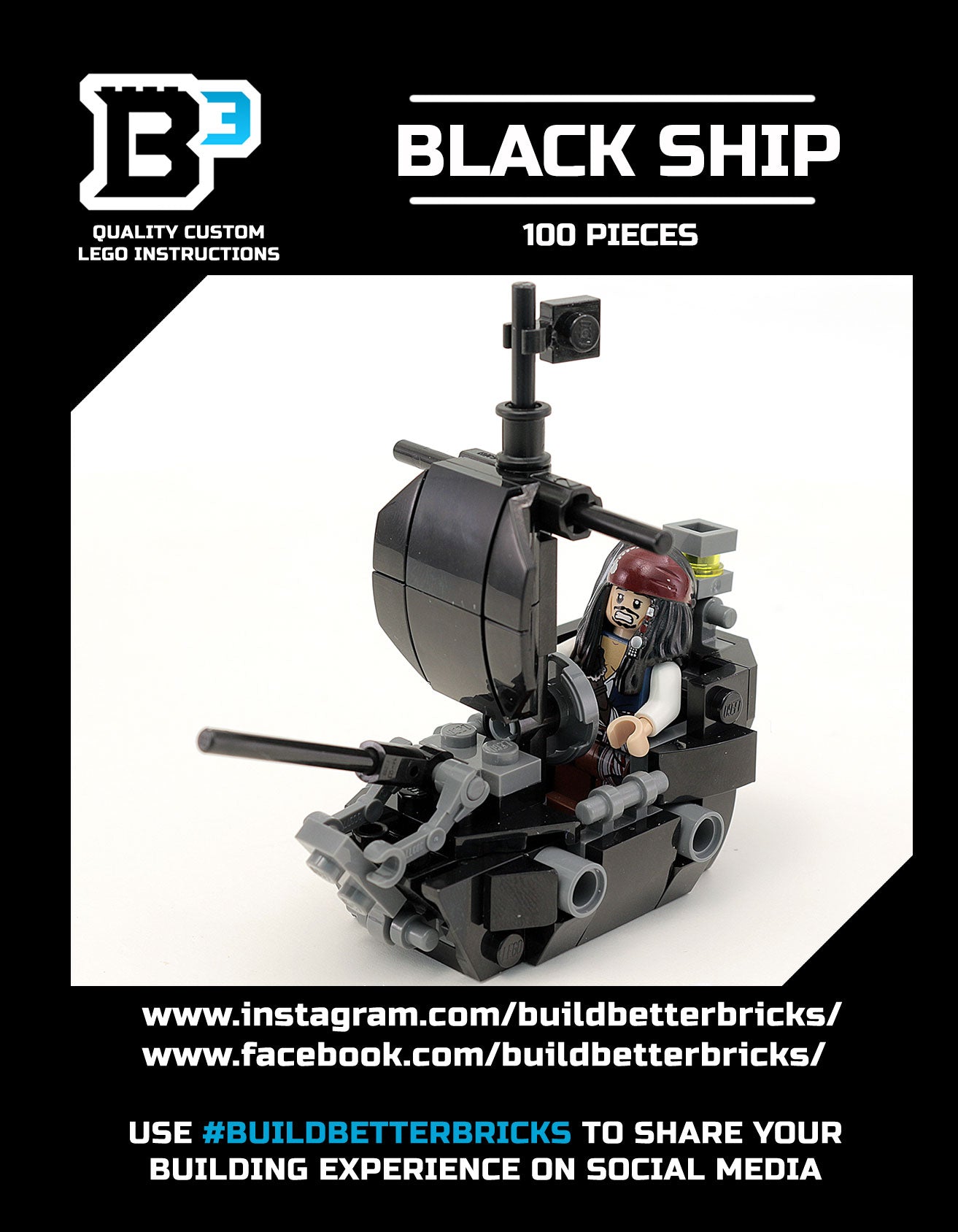 Custom Black Ship (Pearl) with Jack Sparrow Minfigure