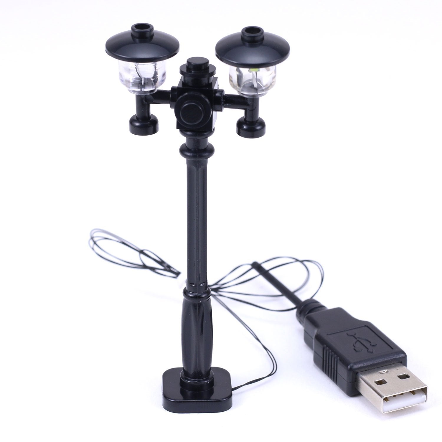 Black Double Light-Up Minifig Scale Lamp Post (Cold/White Light) - LEGO Compatible