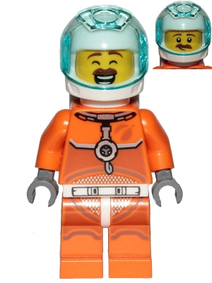 Astronaut (Male, Orange Spacesuit, Mustache, Grin) - LEGO City Minifigure (2020)