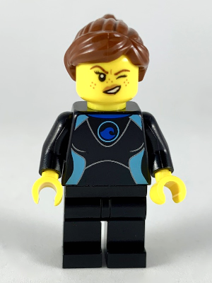 Surfer ( Female, Black Wetsuit with Medium Azure Trim, Reddish Brown Hair)- LEGO City Minifigure (2019)